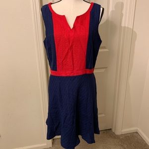 C Label Dress Blue Red Accent Panel Flattering L